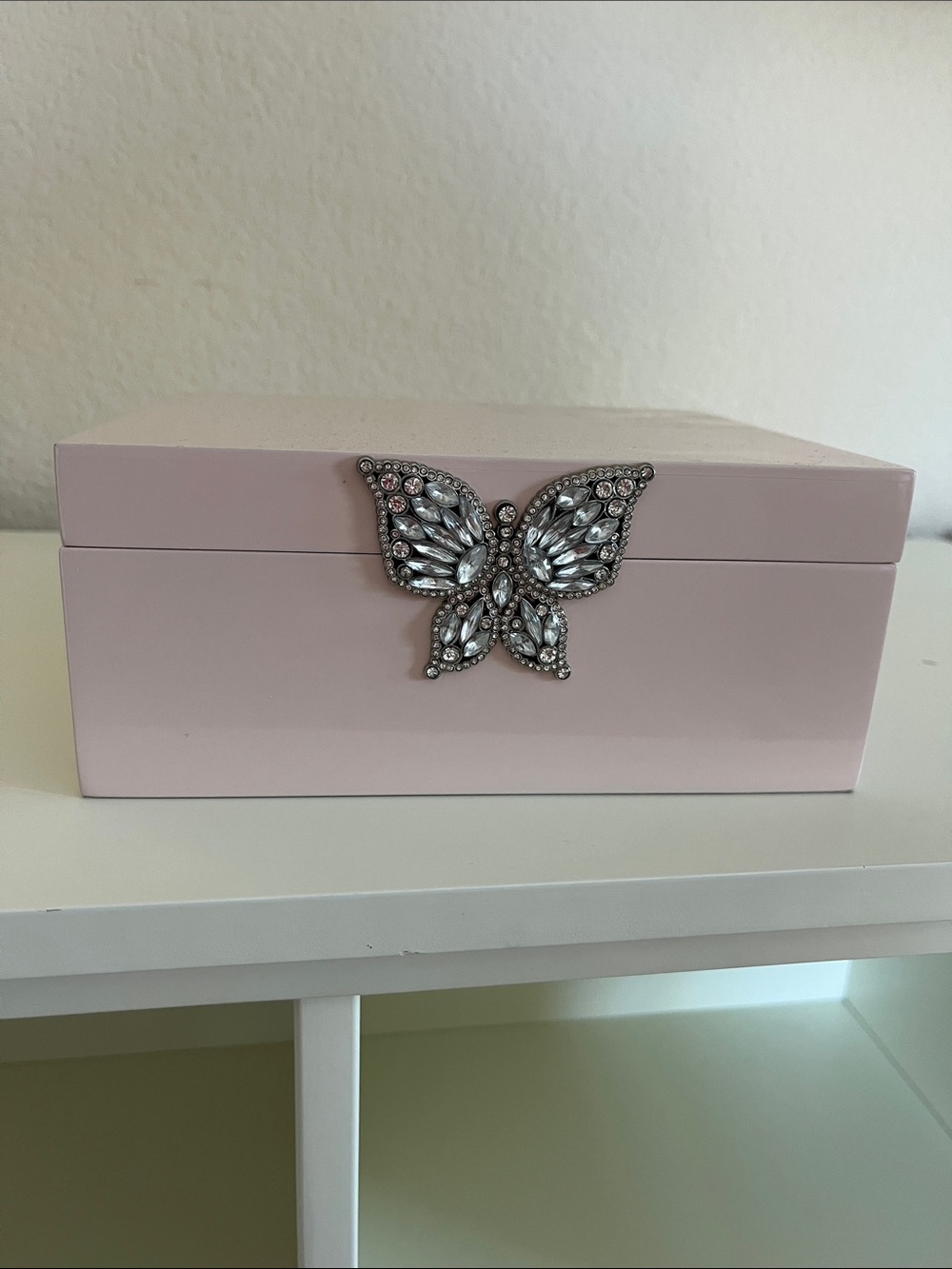 Pottery Barn Kids Light Pink Jewelry Box with Crystal Butterfly